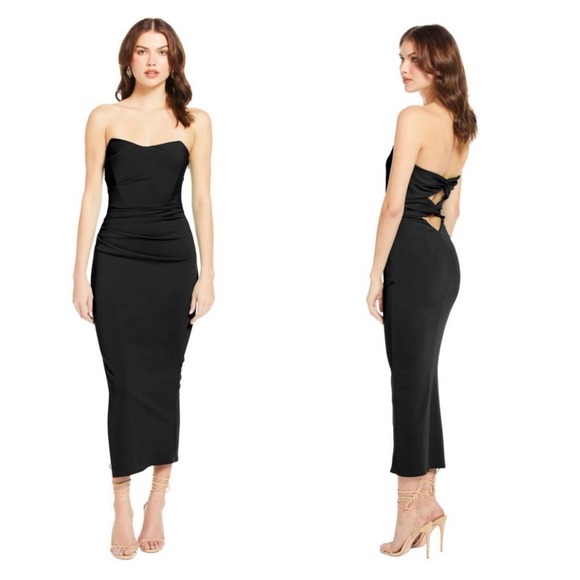 Katie May Strapless Ashun Midi Dress Black Cut Out Back Size L NWOT